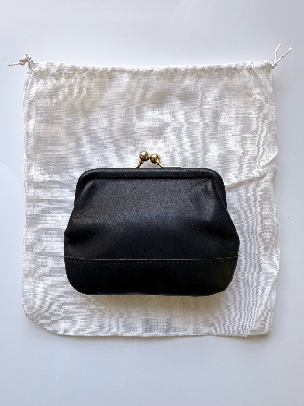 COACH Vintage Kisslock Black Leather Coin Purse Change Pouch Wallet